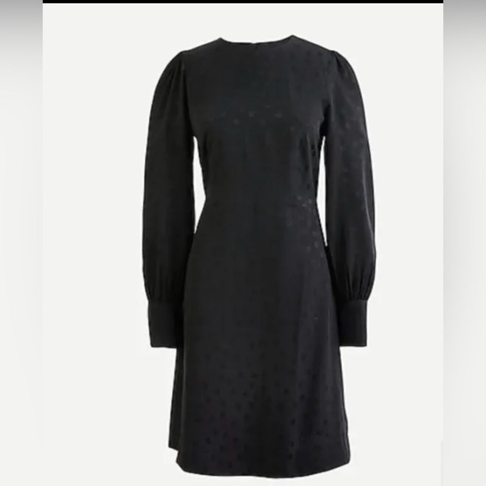 J. Crew Shift Dress in Jacquard Floral Polka Dot Black Size 6 Mini Puff Sleeves